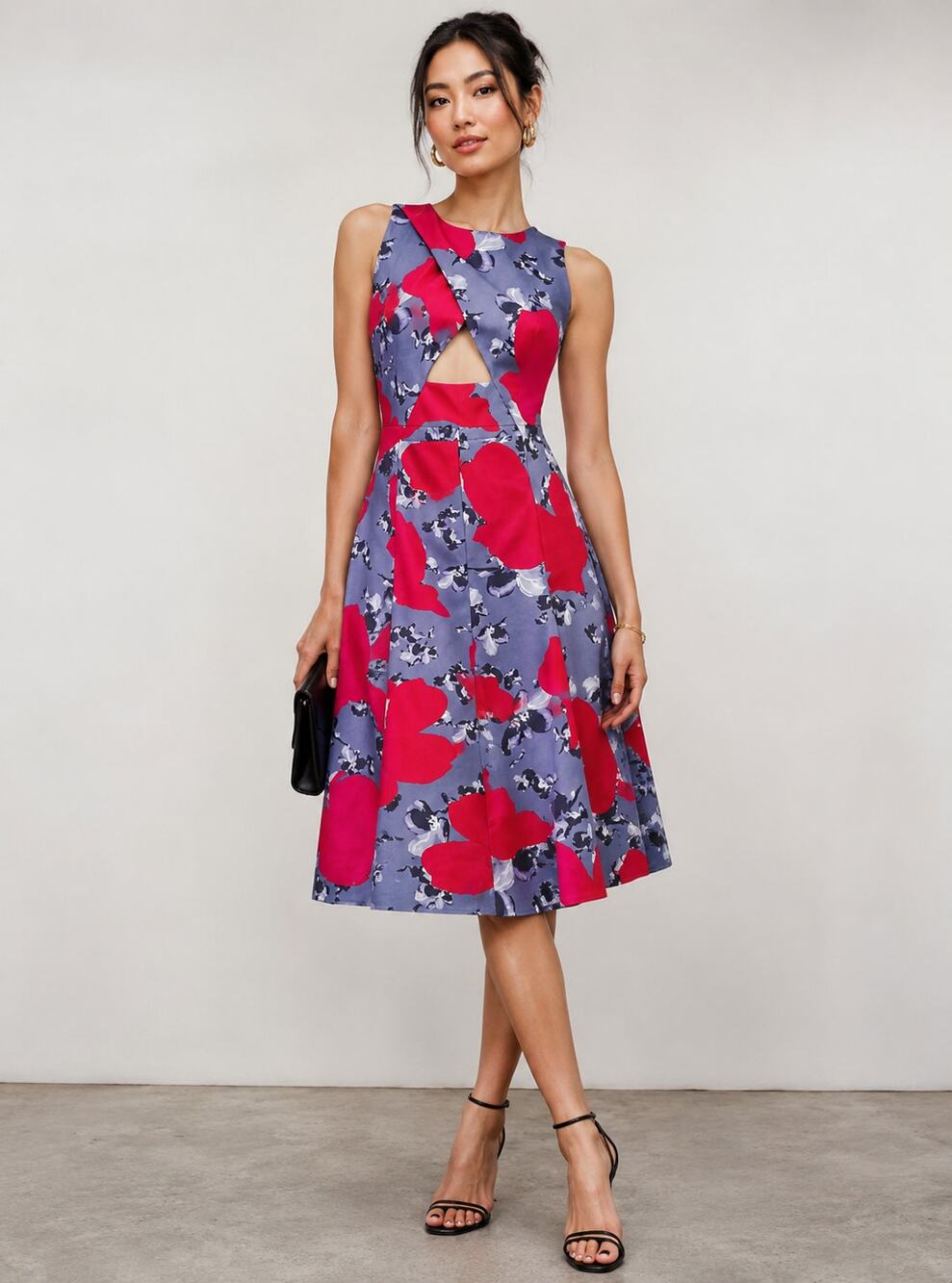 Thakoon SZ 6 Graphic Neoprene Floral Print Cutout Dress Red Gray Violet $2375